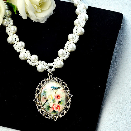 Collier pendentif fleur vintage avec perles-5