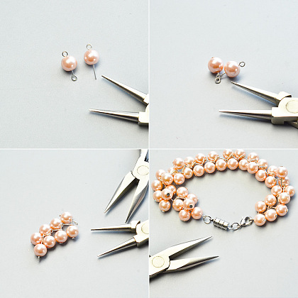 Bracelet perles de verre rose-3
