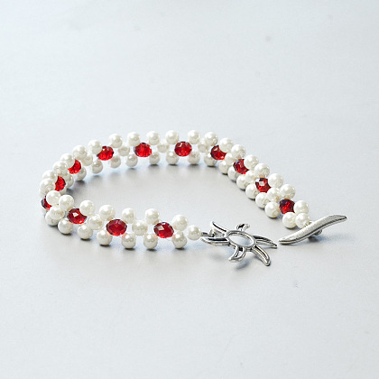 White Pearl Beads Stitch Bracelet with Glass Beads-1