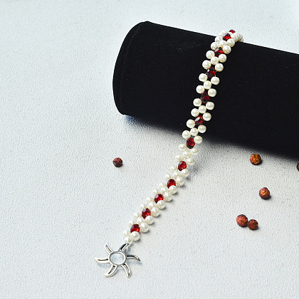White Pearl Beads Stitch Bracelet with Glass Beads
