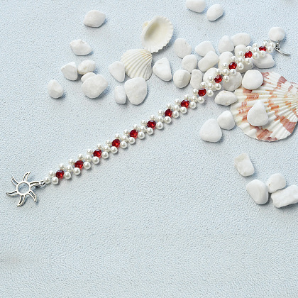 White Pearl Beads Stitch Bracelet with Glass Beads