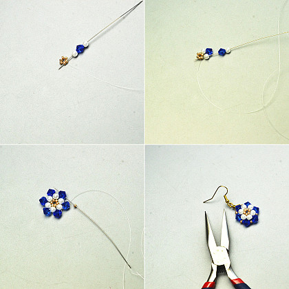 Flower Earrings with Blue Crystal Beads-3