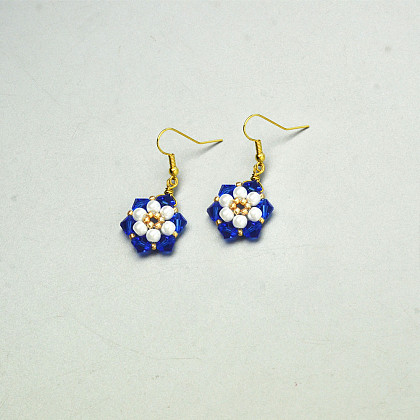 Flower Earrings with Blue Crystal Beads-4