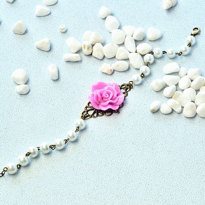 Pink Rose Bracelet with Pearl Beads-1