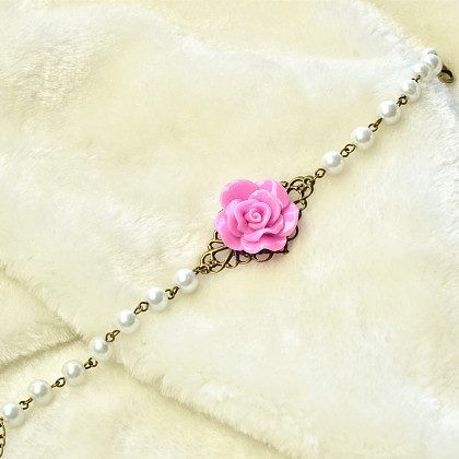 Pink Rose Bracelet with Pearl Beads-6