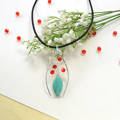 Élégant pendentif vase avec perles turquoise et verre-1