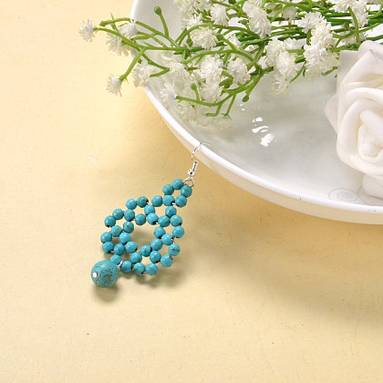 Modischer Ohrring mit synthetischen türkisfarbenen Perlen-1