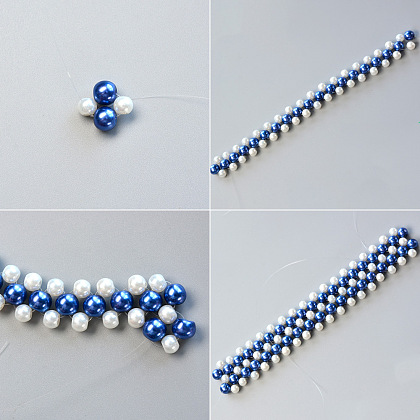 Joli collier avec des perles bleues et blanches-3