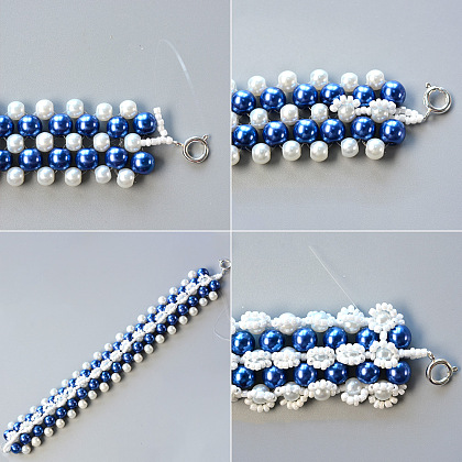 Joli collier avec des perles bleues et blanches-4