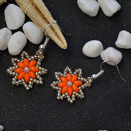 Flower Earrings with Double Hole Beads-1