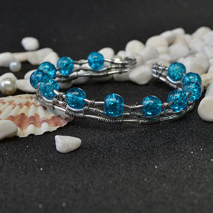 Blue Crackle Glass Beads Bracelets-5