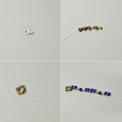 Pulsera de cuentas de doble agujero azul con perla-3