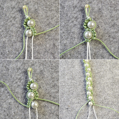Braccialetto di corda intrecciata di perle verdi-4