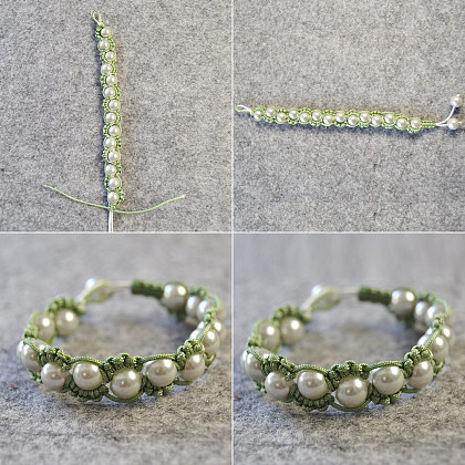 Braccialetto di corda intrecciata di perle verdi-5