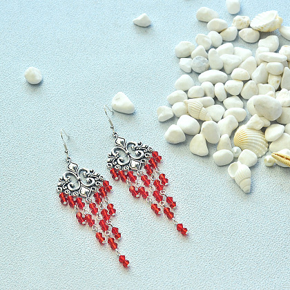 Orecchini con perline di cristallo rosso in stile tibetano-1