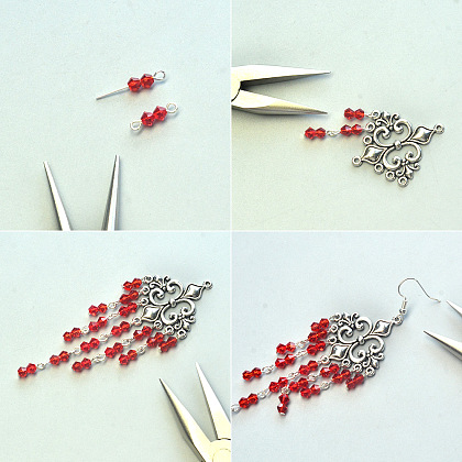 Boucles d'oreilles en perles de cristal rouge de style tibétain-3