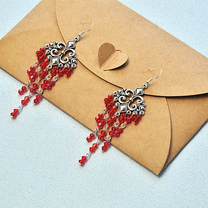 Boucles d'oreilles en perles de cristal rouge de style tibétain-5