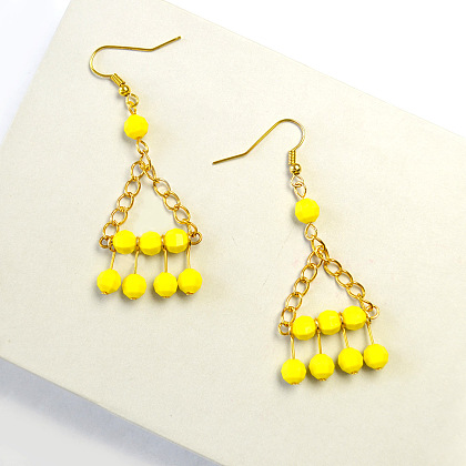 Boucles d'oreilles perles à facettes jaunes-4