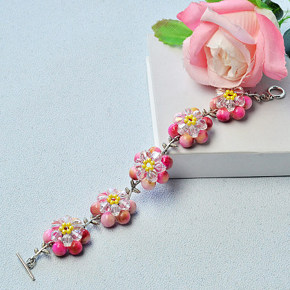 Bracelet fleur avec perles de jade-1
