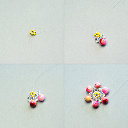 Bracelet fleur avec perles de jade-3
