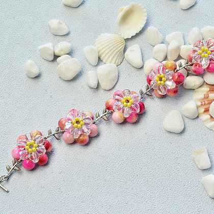 Flower Bracelet with Jade Beads-6