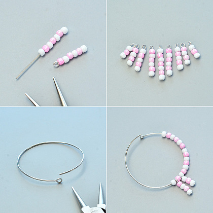 Orecchini rotondi di perline rosa-3