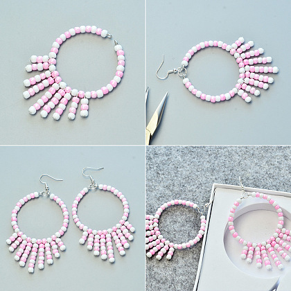 Orecchini rotondi di perline rosa-4
