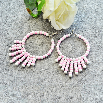 Orecchini rotondi di perline rosa-5
