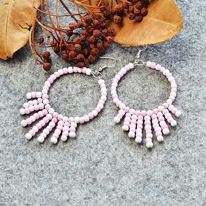 Orecchini rotondi di perline rosa-6