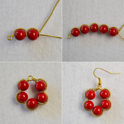 Red Pearl Flower Earrings-4