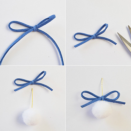 Серьги с бантом и помпоном-3