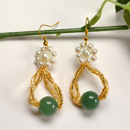 Boucles d'oreilles en perles avec pendentif en jade-1