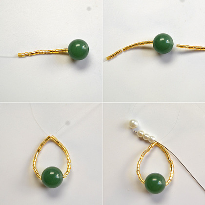 Perlenohrringe mit Jadeanhänger-3
