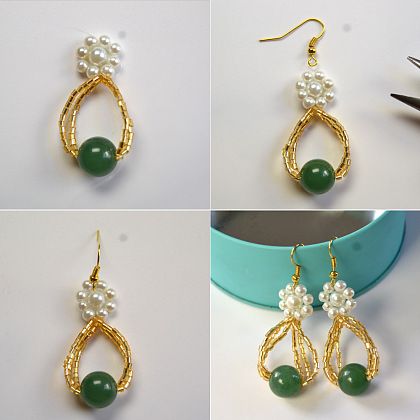 Boucles d'oreilles en perles avec pendentif en jade-5