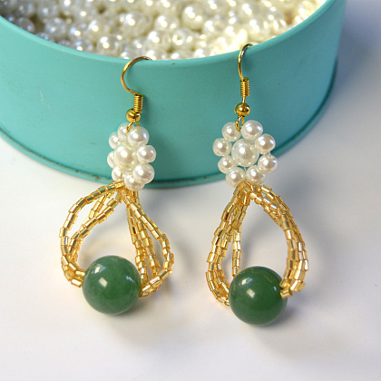 Boucles d'oreilles en perles avec pendentif en jade-6