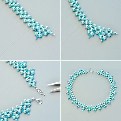 Collier frais avec perles de verre bleues-5