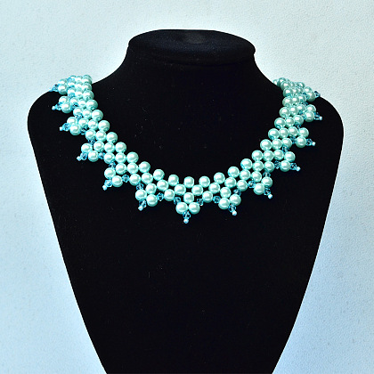 Collier frais avec perles de verre bleues-6