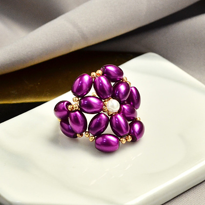 Elegante anillo de perlas moradas-7