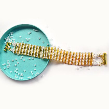 Bracelet de perles tube jaune-8