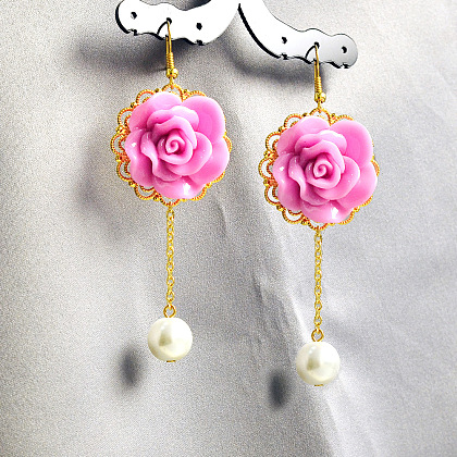 Boucles d'oreilles roses romantiques-4