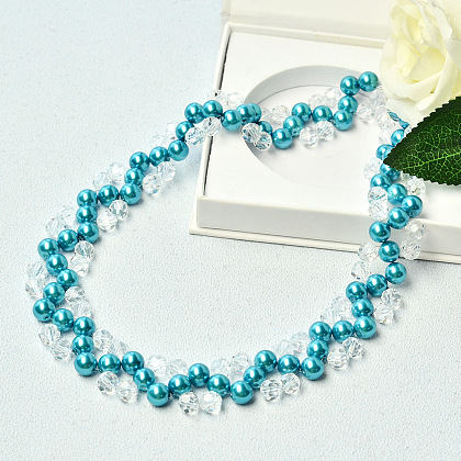 Collar de perlas de cristal azul-1