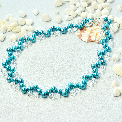 Collar de perlas de cristal azul-5