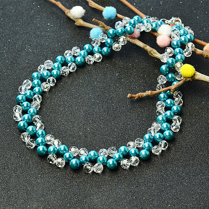 Collar de perlas de cristal azul-6