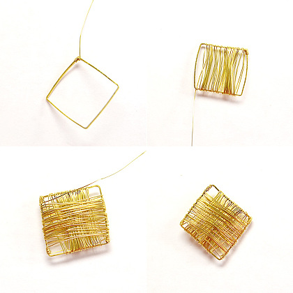 Pendientes de perlas de alambre dorado-3
