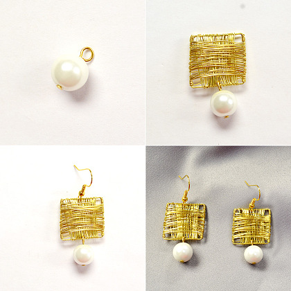 Pendientes de perlas de alambre dorado-4