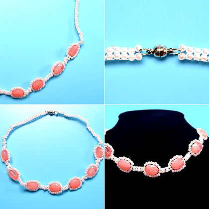 Collier de perles acryliques roses-5