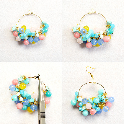 Boucles d'oreilles en jades perlés colorés-4