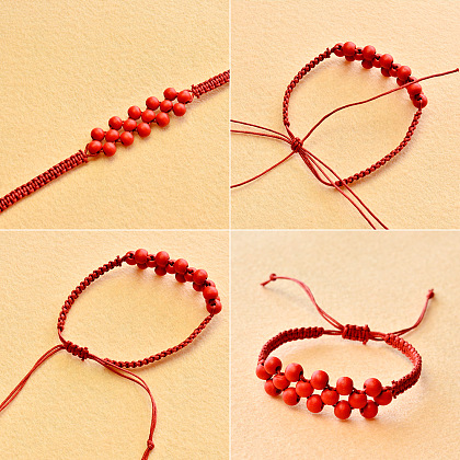 Bracelet de perles en bois rouge-5