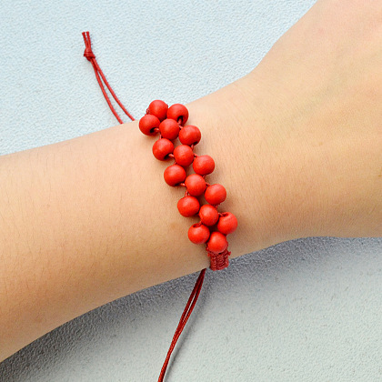 Bracelet de perles en bois rouge-6