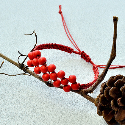 Bracelet de perles en bois rouge-8